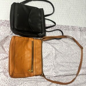 Tan Fossil Crossbody and Black Relic by Fossil Backpack Purse Bundle